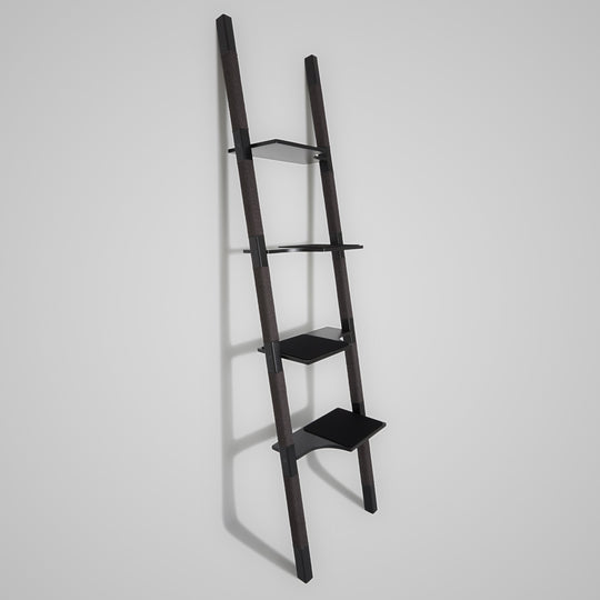 H4 Design-Kratzbaum aus lackiertem Echt-Holz in Schwarz mit schwarzem Sisal – Ansicht von links, skulpturales Design und grafische Ruhe